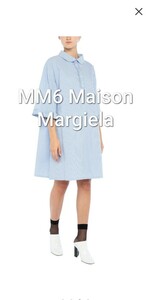 値下げ MM6 Maison Margiela マルジェラ　オーバーサイズ　ワンピース　40　サイズ　ブラウス　チュニック ブルー 白 ストライプ タグあり