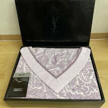 Yves Saint Laurent　イブサンローラン　イヴ・サンローラン　綿毛布　140×200　パープル　ロゴ刺繍　ペイズリー　no.105_画像1