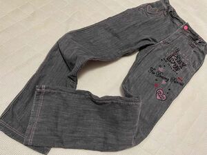 メゾピアノM140〜150裏フリース デニムパンツ コロン刺繍 リボンのベルトループ 暖パン裏起毛