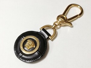 美品 VERSACE ジャンニヴェルサーチ チャーム メデューサ キーホルダー レザー ブラック ゴールド