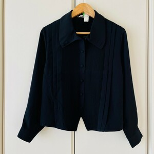 H5495cL 日本製 Tokyo blouse feminine 東京ブラウス フェミニン バスト83 (M～L位) 長袖ブラウス ブラウス 黒 きれいめ レトロ USED 