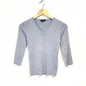 H5719dL made in Japan J&R J&R size M 7 minute sleeve V neck knitted knitted so- blue group lame lady's Jun beautiful . office 