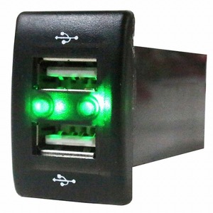 スズキAタイプ スペーシア MK32S LED/グリーン 新設2口 USBポート 充電 12V 2.1A 増設 パネル USBスイッチホールカバー 電源スイッチ