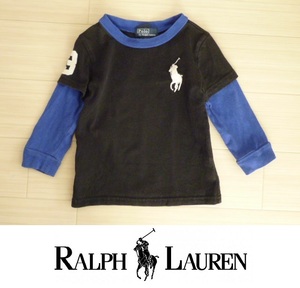 ■激安■Ralph Lauren/ラルフローレン■BIGポニー長袖Tシャツ/ロンT■ブルー×ブラック■/18M/85cm◎キッズ/ベビー