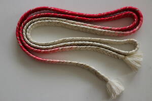 帯締め　紅白　金糸銀糸　グラデーション　白ピンク赤　和装小物　長さ150㎝　箱入り　晴れやか