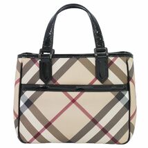 本物 バーバリー BURBERRY ノバチェック チェック トートバッグ ハンドバッグ PVC パテントレザー ベージュ ブラック バッグ 中古_画像1