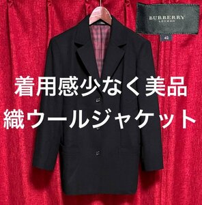 着用感少 美品 バーバリー ジャケットブレザー 織カシミアウール 黒 ブラック 42 L～XL相当 秋冬 三陽商会 BURBERRY LONDON☆