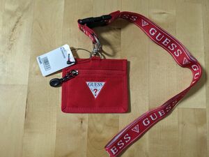 【新品】GUESS　ゲス　 ストラップ付きカードケース パスケース　赤色　レッド