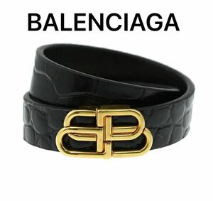 バレンシアガ BBロゴレザーチョーカー ダブルラップブレスレット ブラック/ゴールド/BALENCIAGA レザーベルト