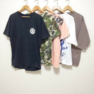 お得!!【まとめ売り】半袖 Tシャツ 5着 セット PUBLIC EYES ELEMENT AZUL BY MOUSSY 丸襟 迷彩 ARMY ストリート 無地 黒 メンズ M/T-52jt