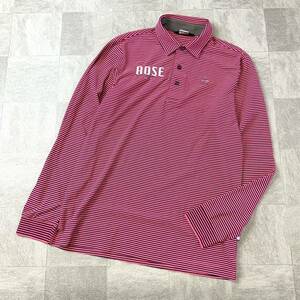  beautiful goods Munshingwear Munsingwear wear border polo-shirt with long sleeves men's M size pink black golf long sleeve shirt 