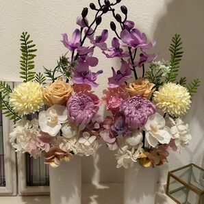 プリザーブドフラワー仏花　アーティフィシャルフラワー　マム　輪菊　モカラ　ホワイト　ラベンダー