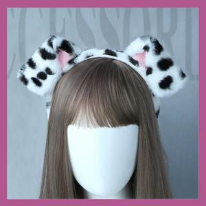  Katyusha Dalmatian dog ear pattern white black cosplay fancy dress soft 