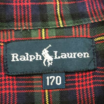 RALPH LAUREN ラルフローレン ボタンダウンシャツ チェック 長袖 170 赤 緑 ポニー刺繍 A28_画像7