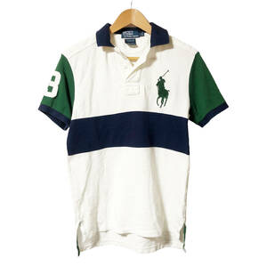 Polo by Ralph Lauren ポロバイラルフローレン ラガーシャツ ビッグポニー ボーダー 半袖 S 白 緑 紺 ナンバリング ポロシャツ メンズ A27