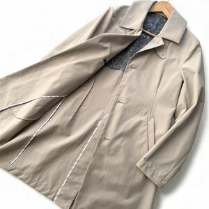 【ほぼ未使用】MEN'S MELROSE メンズメルローズ L ステンカラーコート ロング丈 ベージュ ペイズリー柄 コットン チンストラップ 1スタ