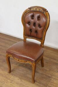 イタリア 象嵌 猫脚 ロココ様式 本革 サロン チェア 椅子 