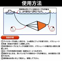 シーアンカー パラシュート Mサイズ 17ftまで アンカー フロート カラビナ 付 ロープセット ボート ゴムボート 流し釣り 船釣り 釣り PVC_画像5