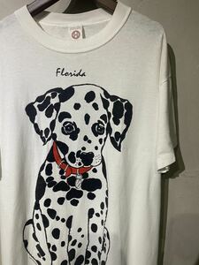 【即決】90s 動物Tシャツ ダルメシアン 犬 プリントTee シングルステッチ 丸胴ボディー USA アメリカ製 古着 101匹わんちゃん