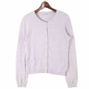 LAURA ASHLEY ローラアシュレイ 通年 コットン ケーブルニット カーディガン 羽織り Sz.XS　レディース グレー　E3T02186_9#O