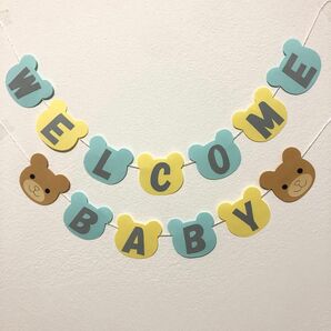 ミニガーランド　ウェルカムベビー　WELCOME BABY ベビーシャワー ジェンダーリビール　退院祝い　出産祝い 壁面飾り