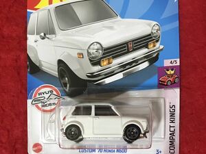 即決 ホットウィール CUSTOM 70 HONDA N600 白 HotWheels カスタム ホンダ N600 COMPACT KINGS Ryu Asada リューアサダ Japan spec 未開封