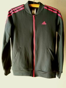  lady's old clothes B484#L size # Adidas Climaiite dark gray long sleeve jersey on jacket 