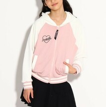 ラスト　新品 　PINK-latte スタジャン風ジップアップパーカー オフホワイト(003)　15(XS150cm)　定価4730円_画像2