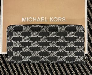 人気です！新品MICHAEL KORSマイケルコース　メンズ　長財布　男性用　ラウンドファスナー 男女兼用 黒　ロゴ