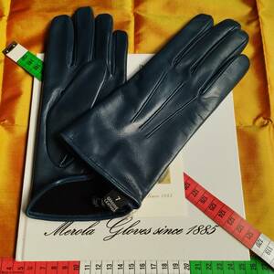 今季 メローラ ナッパコバルトブルー カシミア黒 グローブ 革手袋 MEROLA