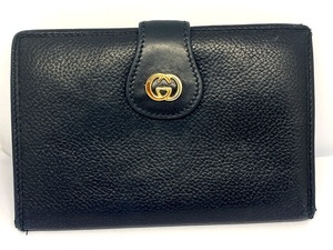 【即決】 GUCCI グッチ 二つ折り財布 がま口 035 904 0901 コンパクトウォレット レザー ブラック 