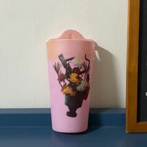 ◆台湾キッチン◆壁掛け箸立て ピンク 花 三菱◆レトロ /台湾製_画像1