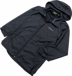 Eddie Bauer ☆ フード付 収納可能 裏メッシュ ナイロンジャケット ブラック XXS アウトドア スポーツ 普段使い エディーバウアー ■S2462