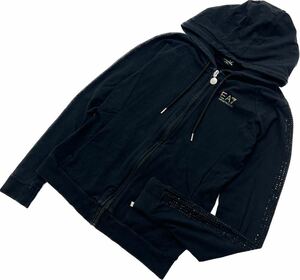 EMPORIO ARMANI ☆ ブラック ラインストーン デザイン ジップアップ パーカー レディース XS 大人カジュアル エンポリオアルマーニ■S2546