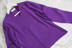 b10 美品 スコットランド製 HAWICK カシミヤ100％ 長袖ニット セーター 紫/大きいサイズ 3L