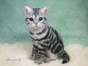 *Roco∞R*羊毛フェルト★アメリカンショートヘア★猫 ネコ ハンドメイド ぬいぐるみ 置物