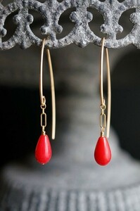 K14GF earrings 2045 red color .. marquee s hook 3 month. birthstone natural stone * Power Stone 