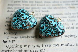 [ hoop for charm ]K14GF609 Vintage manner Germany acrylic fiber charm blue Heart 1 pair / hoop earrings * hoop earrings * earrings 