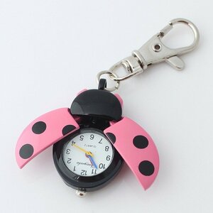 [ postage our company charge ] pocket watch key holder watch pendant ladybug analogue Vintage LS-104B-4 [ pink + black group ]
