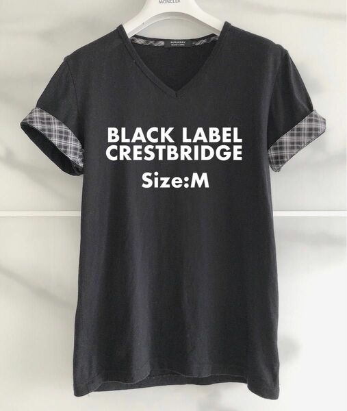 【バーバリーブラックレーベル】Tシャツ/Vネック/ブラック/黒/Mサイズ