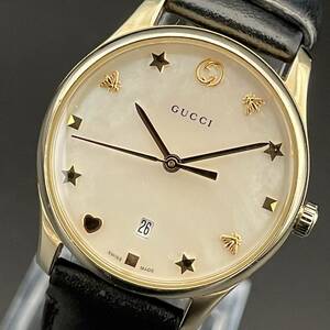 【超貴重】グッチ/ビー/蜂/ボーイズ腕時計Gucci/Gタイムレス/126.5/ホワイト/白/クオーツ/28㎜/シェル文字盤/動作良好/純正/男女兼用