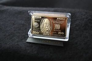  Benjamin * Frank Lynn Gold bar metal gold . gold 24K memory .. goods 50.×28.×3. replica series A041