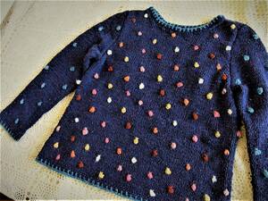 送料無料　ハンドメイド　草木染混　手紡ぎ　手編み　ボッブル編み込みセーター　益久染織研究所の糸使用