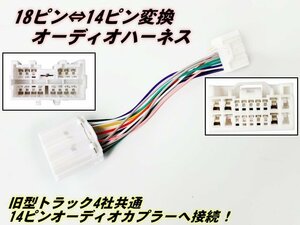 18ピン ⇔ 14ピン 変換 オーディオ ハーネス コネクター 社外 CD ナビ 取付用 日野 いすゞ 三菱 ふそう 24V トラック 純正 ラジオ E