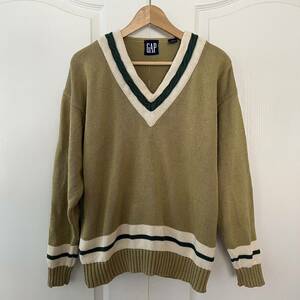 90s OLD GAP Old Gap long sleeve Chill ten knitted sweater teka tag S Vne Klein 90 period Vintage cotton green 