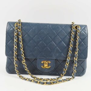 67261★1円スタート★CHANEL シャネル 中綺麗 Ｗフラップ チェーンショルダーバッグ ターンロック マトラッセ ココマーク ネイビー