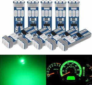 『送料無料』T5 LED電球 メーター球 ウェッジ球 ダッシュボード インパネ バルブ エアコン球 グリーン　10個　緑　Du ランプ　ライト