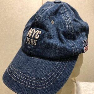 YK-1345 中古品 NYC 1985 キャップ 帽子 サイズ表記無し 頭周り約58-62cm カジュアル デニム コットン 刺繍 アメリカ 米国 ニューヨーク