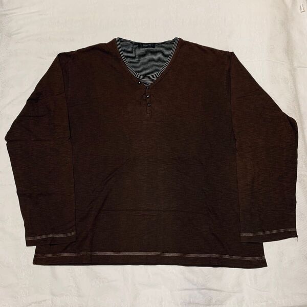 【重ね着風】長袖Tシャツ こげ茶 4Lサイズ