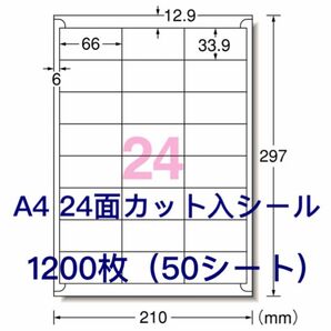 使いやすいカット入り♪ A4 24面ラベルシール たっぷり1200枚 左右余白有